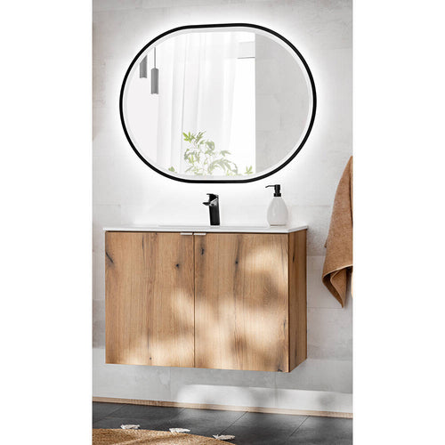 Lavabo Skelbolu 80x57x39 cm con espejo LED en aspecto roble [en.casa]