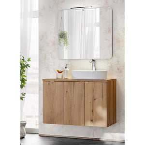 Lavabo con espejo Skelbolu aspecto roble [en.casa]