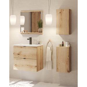 Lavabo Skelbolu con espejo y armario colgante en aspecto roble [en.casa]