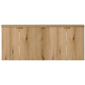 Lavabo doble Skelbolu 140x60x40 cm con puertas y cajones roble [en.casa]