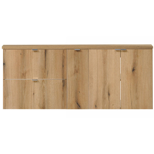 Lavabo doble Skelbolu 140x60x40 cm con puertas y cajones roble [en.casa]