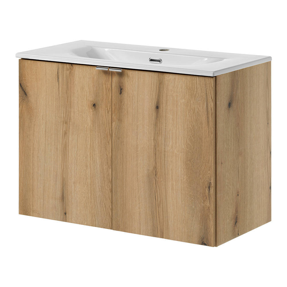 Lavabo Skelbolu con puertas en aspecto roble [en.casa]